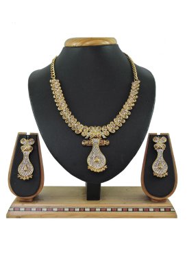 Opulent Gold Rodium Polish Gold and White Necklace Set For Festival