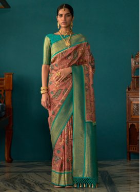 Green and Peach Trendy Classic Saree For Party