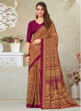 Brown and Purple Crepe Silk Trendy Saree For Ceremonial