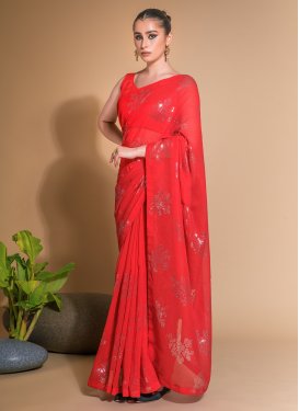 Sequins Work Faux Georgette Trendy Classic Saree