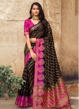 Black and Rose Pink Woven Work Trendy Classic Saree