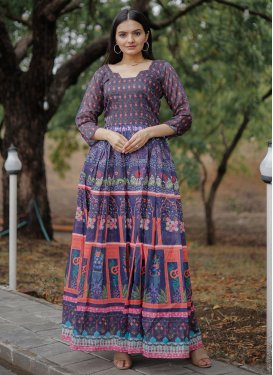 Chanderi Silk Digital Print Work Floor Length Trendy Gown