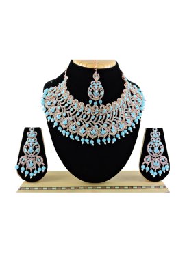 Versatile Beads Work Light Blue and Silver Color Alloy Necklace Set