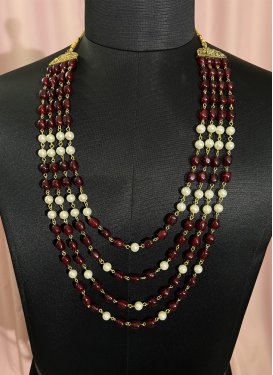 Royal Cream and Maroon Beads Work Alloy Gold Rodium Polish Necklace