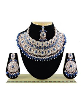 Beautiful Navy Blue and White Beads Work Necklace Set For Festival