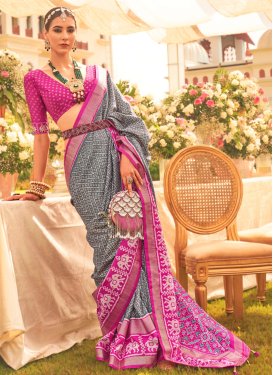 Patola Silk Grey and Rose Pink Designer Traditional Saree For Ceremonial