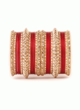 Modest Stone Work Gold and Red Bangles