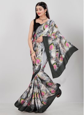 Satin Silk Black and Off White Traditional Designer Saree For Casual
