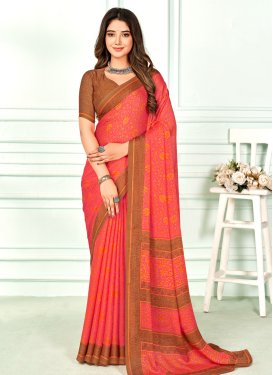 Brown and Hot Pink Faux Chiffon Traditional Designer Saree
