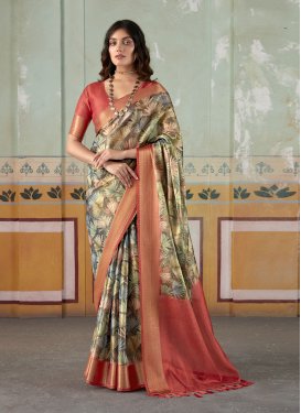 Red and Sea Green Designer Traditional Saree For Festival