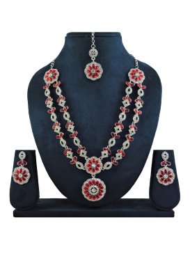 Flamboyant Stone Work Red and White Necklace Set for Festival