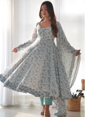 Aqua Blue and Off White Readymade Anarkali Suit For Ceremonial