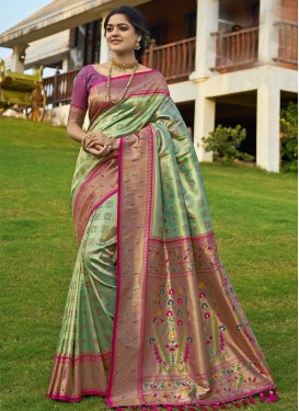 Rose Pink and Turquoise Designer Contemporary Style Saree