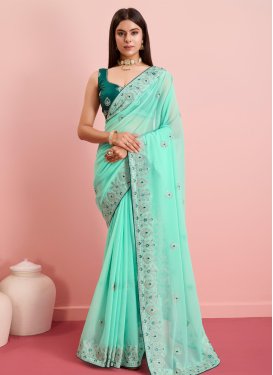 Embroidered Work Georgette Designer Contemporary Style Saree For Festival