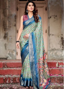 Mint Green and Teal Trendy Classic Saree