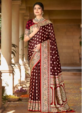 Satin Silk Woven Work Trendy Classic Saree