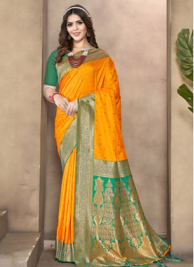 Green and Mustard Designer Traditional Saree For Ceremonial