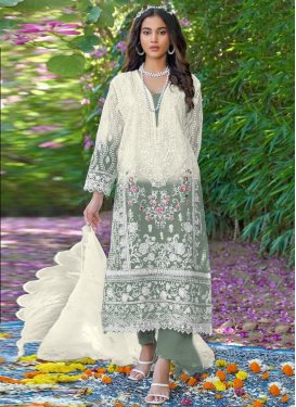 Off White and Sea Green Designer Pakistani Suit