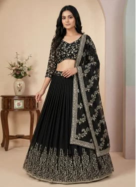 Embroidered Work Georgette Readymade Lehenga Choli in Black for Women