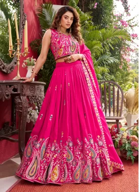 Embroidered Work Vichitra Silk Readymade Lehenga Choli in Rose Pink for Women