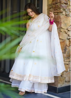White Crunchy Silk Gota Patti Work Palazzo Suit for Women