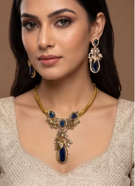 Stone Work Gold Rodium Polish Alloy Necklace Set For Festival