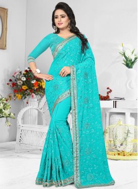 Pure Georgette Embroidered Work Classic Saree