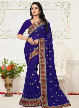 Embroidered Work Faux Georgette Trendy Saree