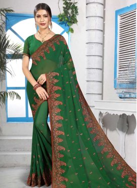 Booti Work Faux Georgette Contemporary Saree
