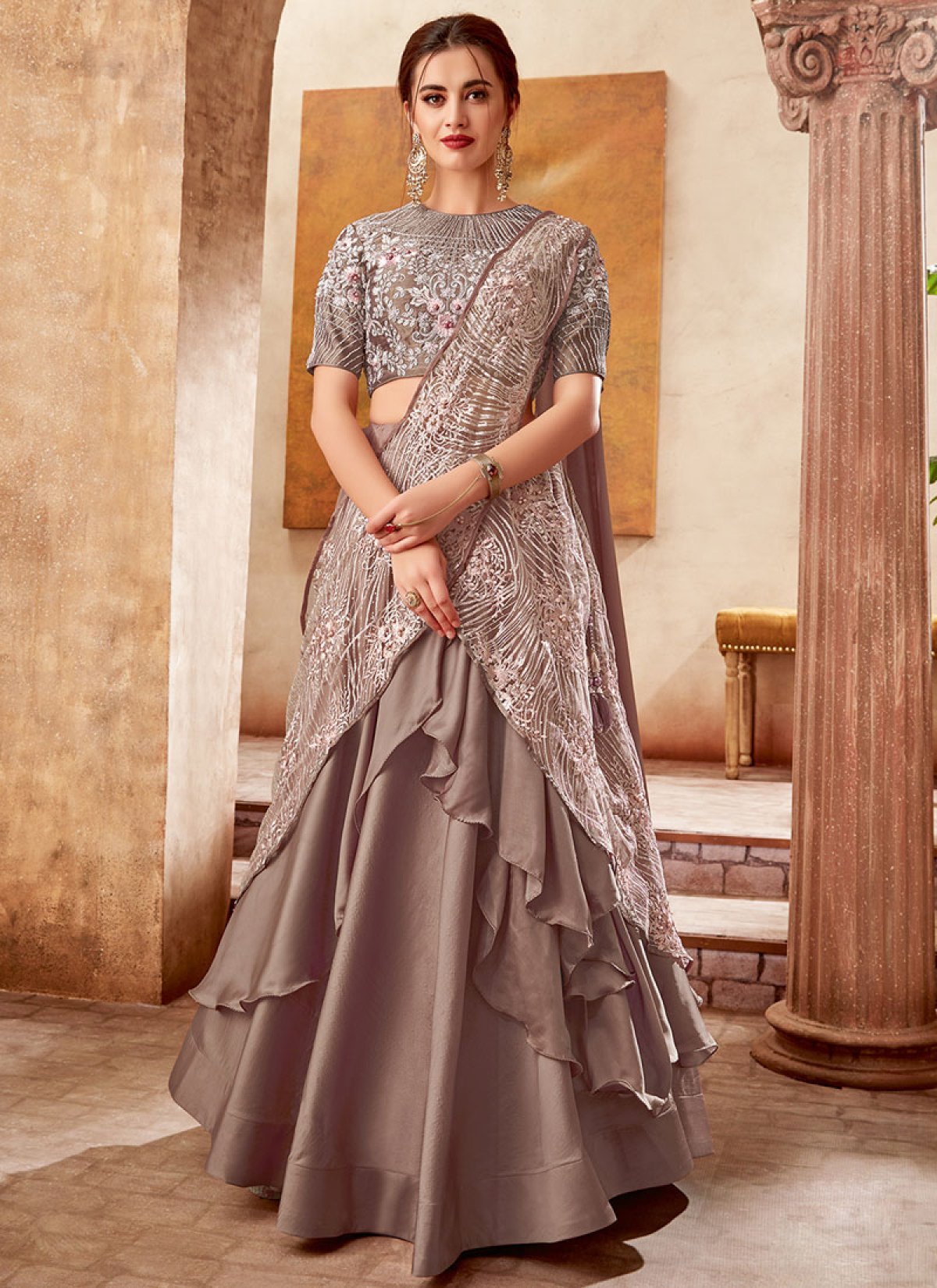 Buy Satin Silk Lehenga Style Saree Online