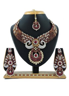 Superb Maroon and White Stone Work Necklace Set