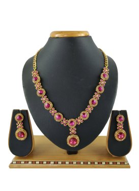 Blissful Stone Work Gold and Rose Pink Necklace Set for Festival