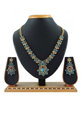 Amazing Gold and Teal Stone Work Necklace Set