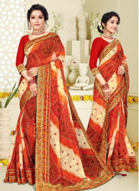 Faux Georgette Bandhej Print Work Contemporary Style Saree