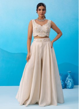Viscose Palazzo Suit with Beads Work in Off White for Festival