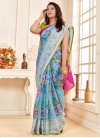 Organza Light Blue and Rose Pink Designer Contemporary Style Saree For Ceremonial - 1