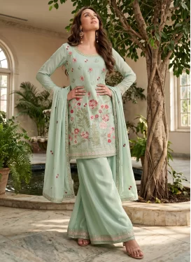 Chinon Embroidered Work Palazzo Suit in Turquoise