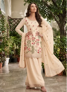 Chinon Palazzo Suit with Embroidered Work in Cream for Festival