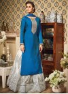 Impeccable Embroidered Work Blue and Off White Silk Kameez Style Lehenga Choli - 2