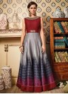Grey and Maroon Lace Work Long Length Anarkali Suit - 2