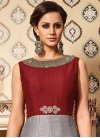 Grey and Maroon Lace Work Long Length Anarkali Suit - 1