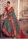 Print Work Bottle Green and Red Trendy Classic Saree - 3