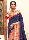 Paithani Silk Navy Blue and Red Trendy Classic Saree - 2