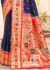 Paithani Silk Navy Blue and Red Trendy Classic Saree - 3
