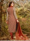 Embroidered Work Orange and Red Cotton Satin Pant Style Salwar Kameez - 2