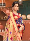 Navy Blue and Red Designer Contemporary Style Saree - 1