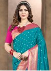 Rose Pink and Teal Silk Blend Designer Contemporary Style Saree - 2