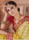 Red and Yellow Embroidered Work Art Silk Trendy Saree - 1
