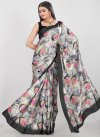 Satin Silk Black and Off White Traditional Designer Saree For Casual - 1