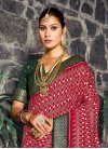 Tussar Silk Foil Print Work Crimson and Green Traditional Designer Saree - 1